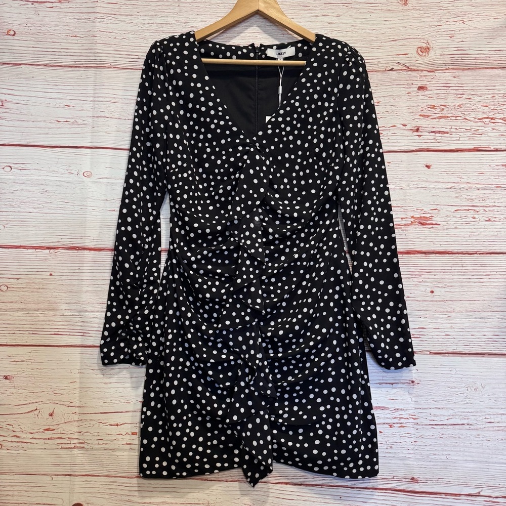 NWT LIKELY Corinne Ruffled Polka Dot Mini Dress in Black and White Sz 6 - Picture 4 of 12
